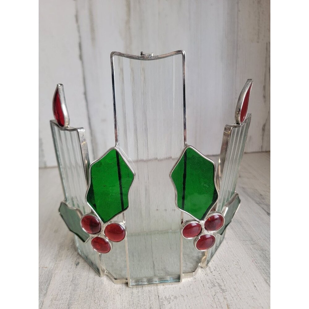 Stained glass‎ AS IS tealight candle holder mistletoe unique